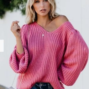 ROSE PINK BALLOON SLEEVE SWEATER S/M New Only 1